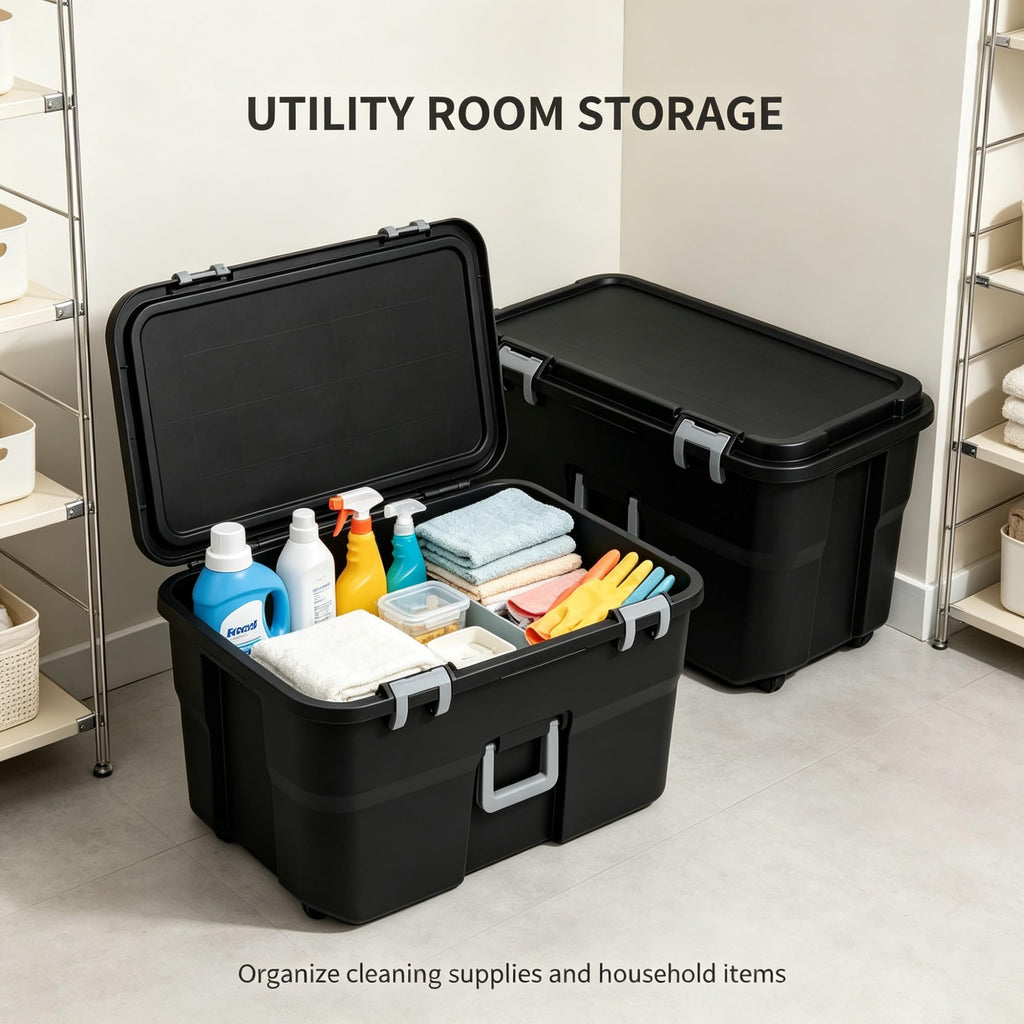 Black 2 Pack 22 Gallon Wheeled Plastic Storage Trunk W12152