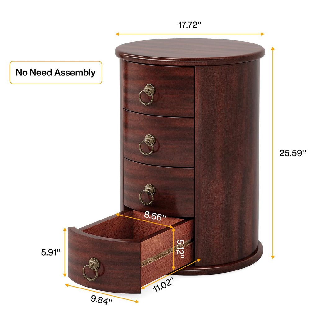 Solid Wood Round End Table with 4 Drawers V614532