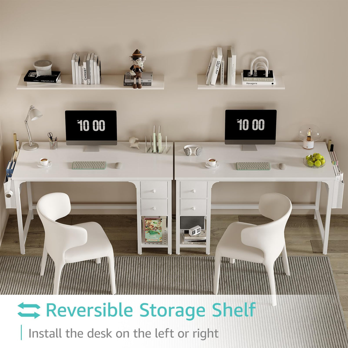 White Computer Desk with Drawers 47 Inch T930