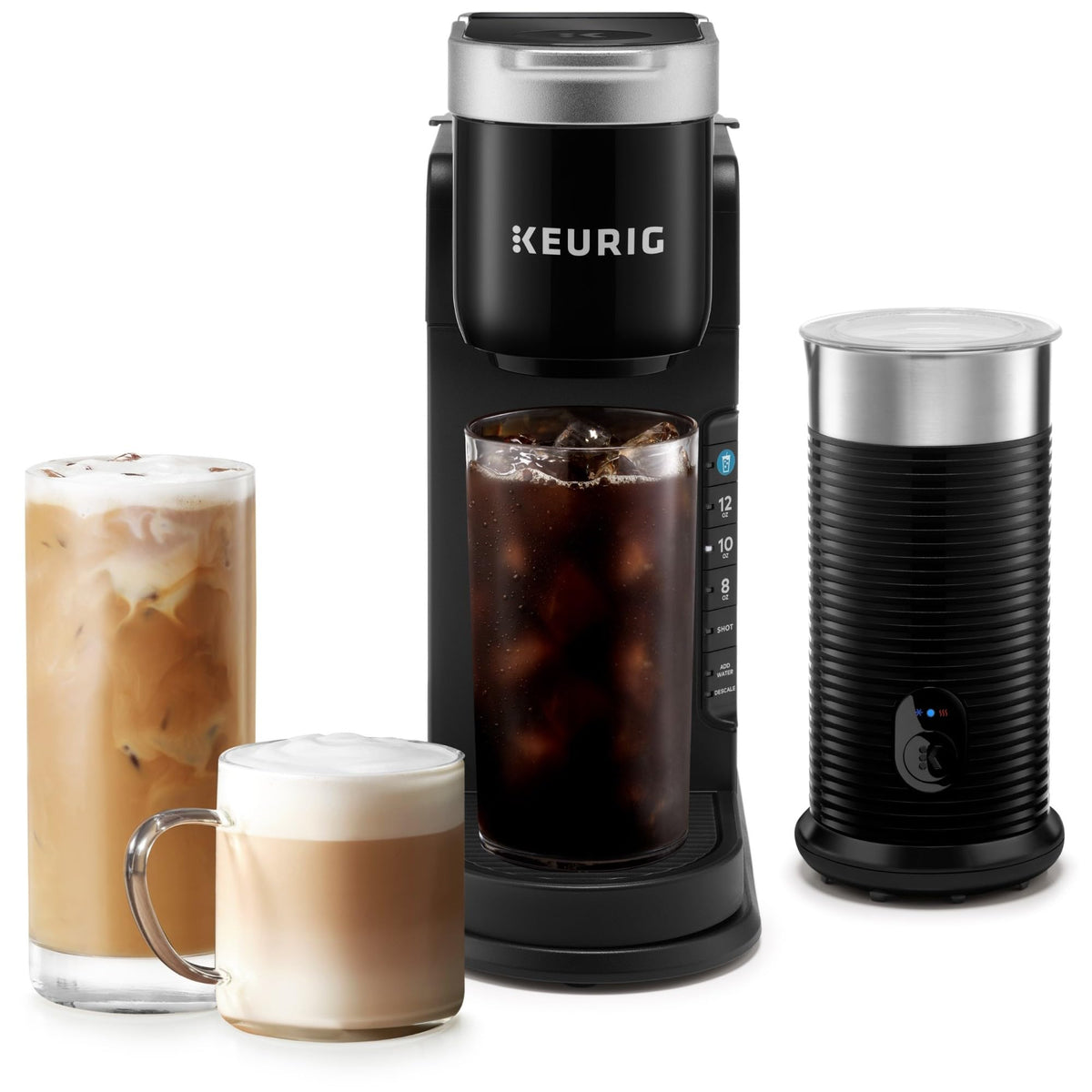 Single Serve Coffee Maker and Frother, 3 Brew Sizes, Black F867