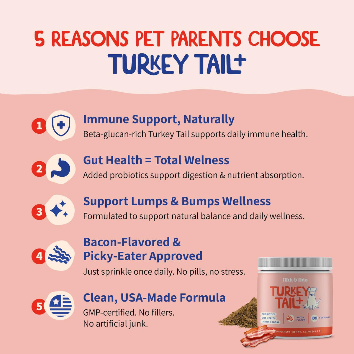 Turkey Tail Mushroom for Dogs Bacon Powder Probiotic H974774