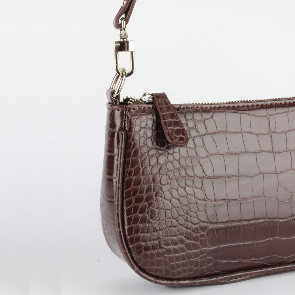 Crocodile Effect Faux Leather Clutch Shoulder Purse Handbag I8540