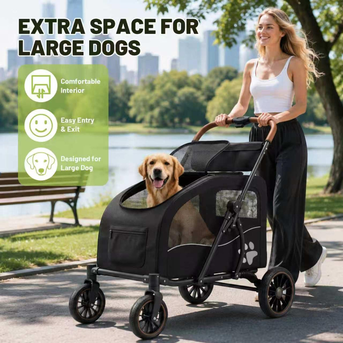Foldable Dog Stroller for Large Dogs up to 110lbs Q8211