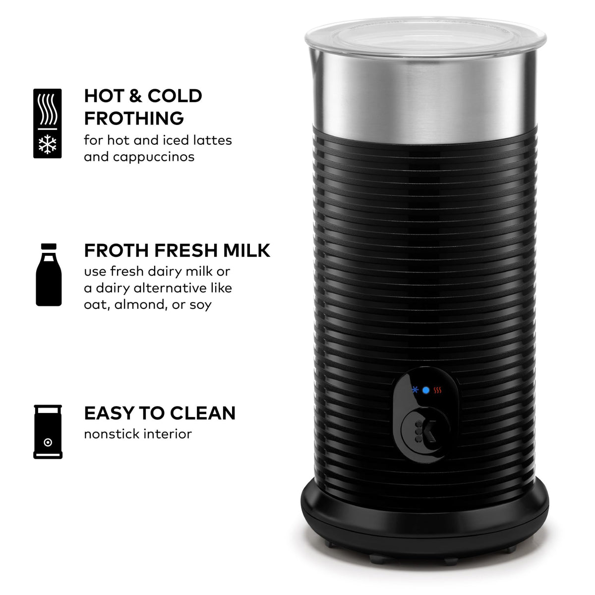Single Serve Coffee Maker and Frother, 3 Brew Sizes, Black F867