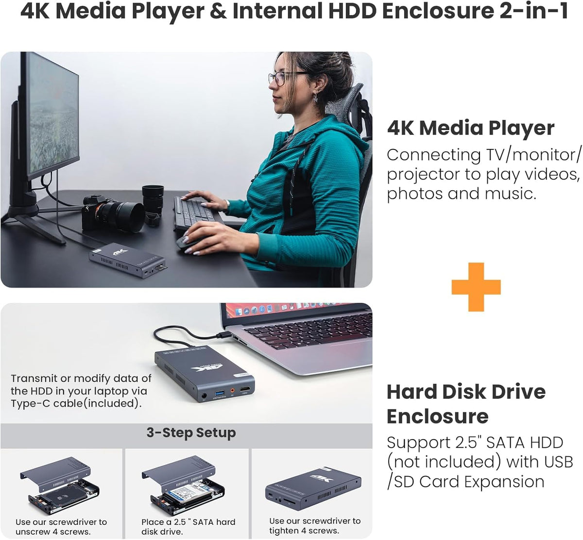 4K 60Hz H.265 Ultra HD Digital Media Player & HDD Enclosure 2 in 1 U551