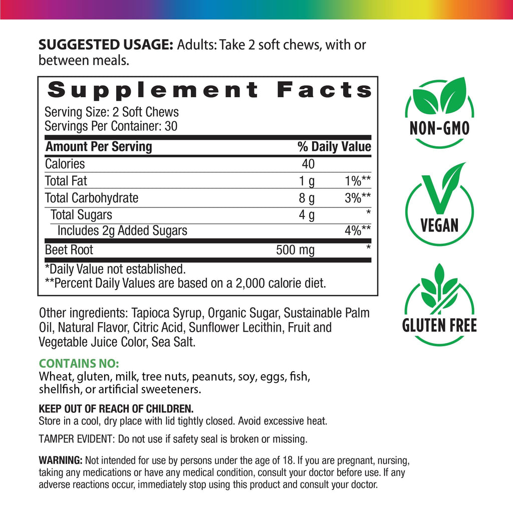 Beet Root Soft Chews Supplement 500 mg 60 Count P5905