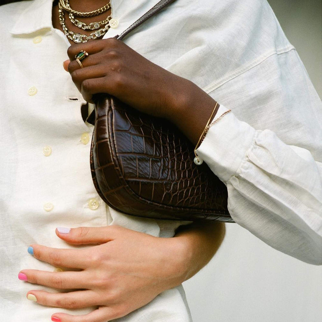 Crocodile Effect Faux Leather Clutch Shoulder Purse Handbag I8540