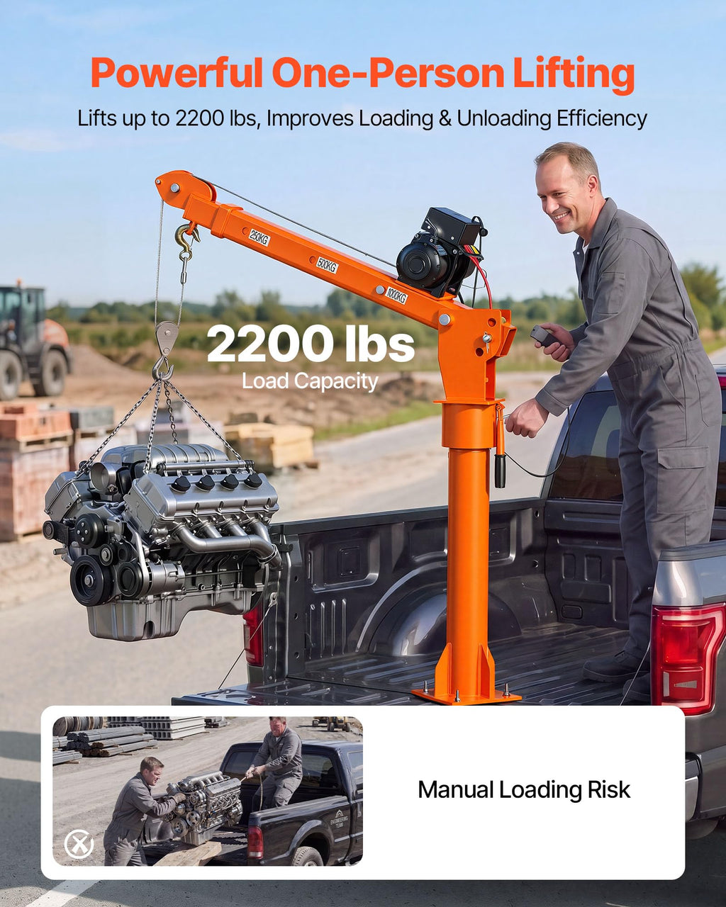 Electric Truck Crane with 12V Electric Winch and 360° Rotating Telescopic Boom Q692574