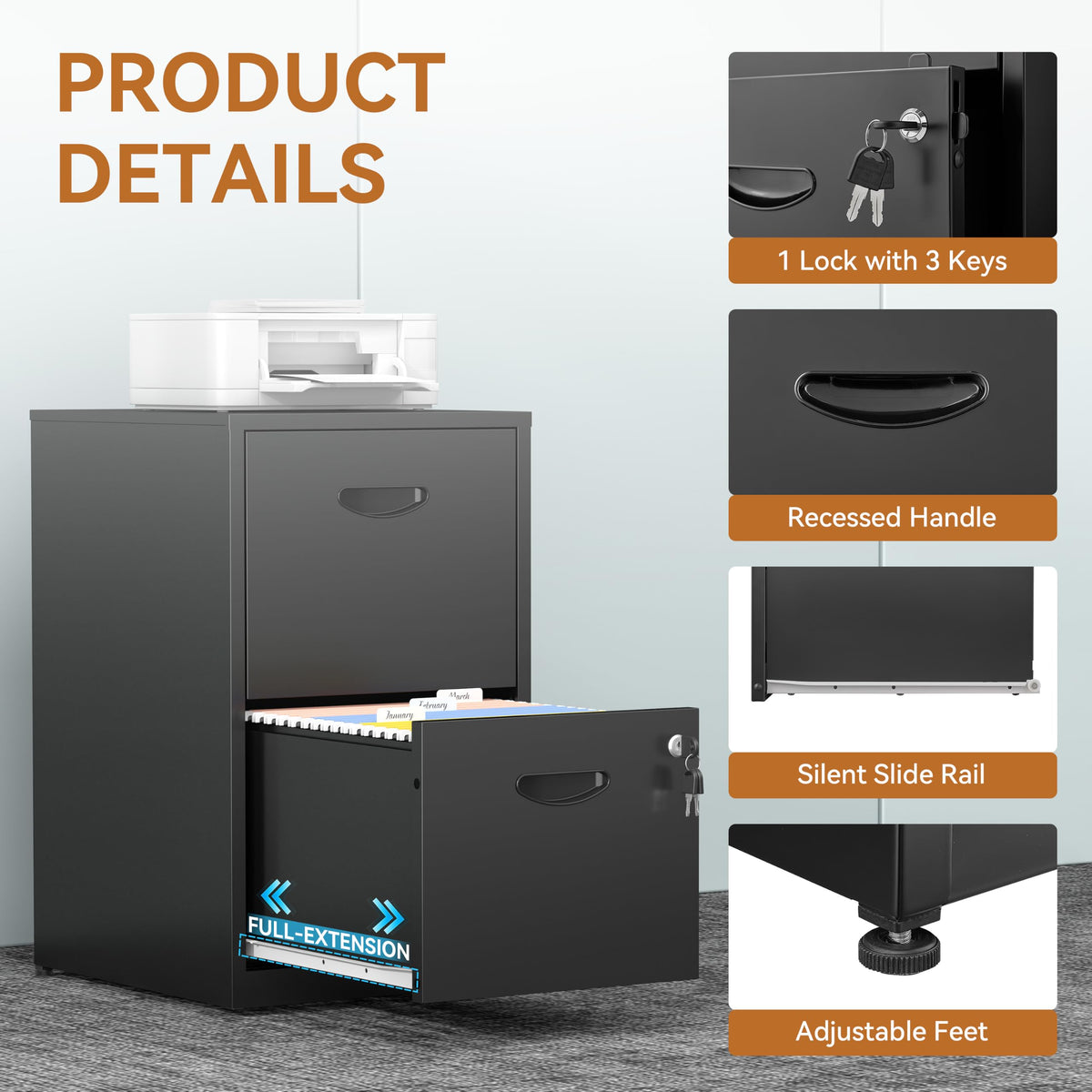 2 Drawer Metal File Cabinet with Lock W896745