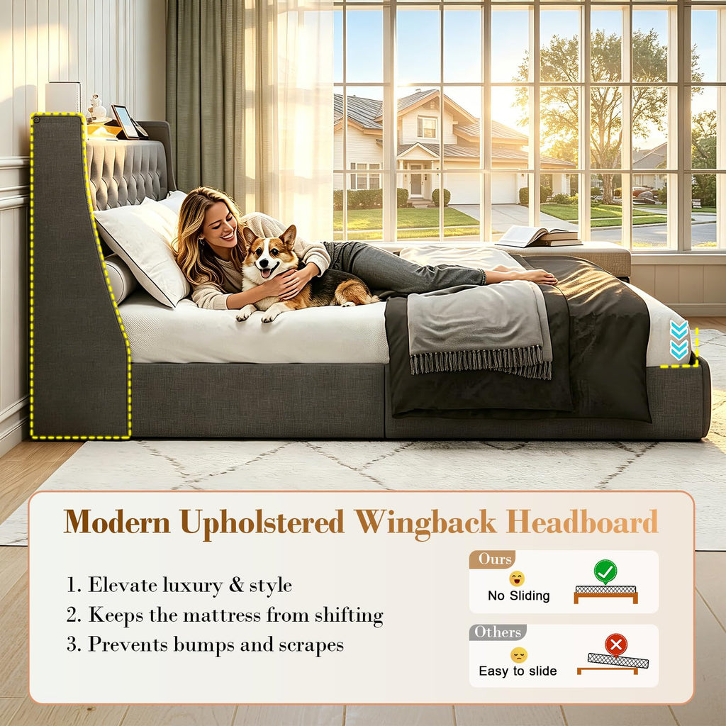 Queen Size Upholstered Bed Frame with 4 Storage Drawers L157