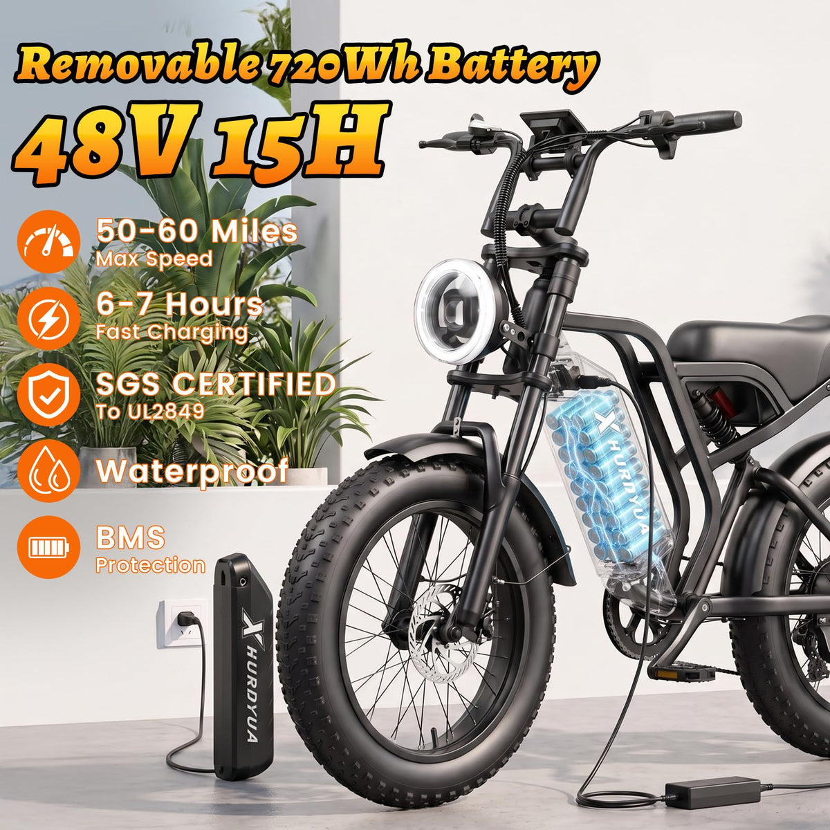 Electric Bike 1500W Peak Motor 48V 15.6Ah Removable Battery J7592