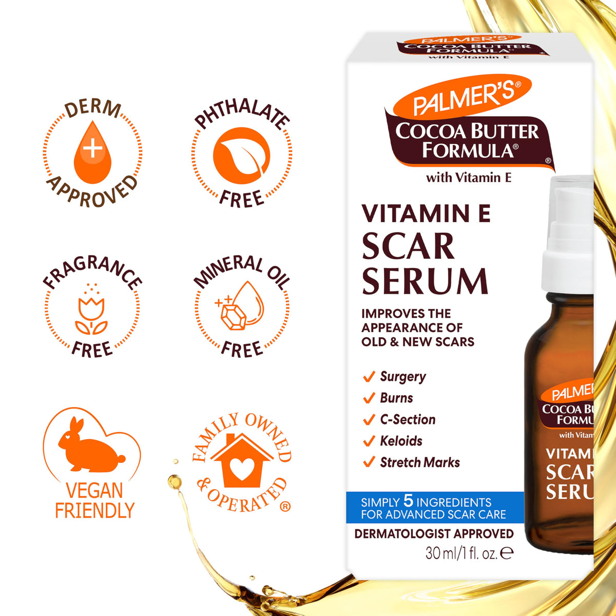 Fragrance Free Cocoa Butter Scar Serum with Vitamin E 1 Oz L9609