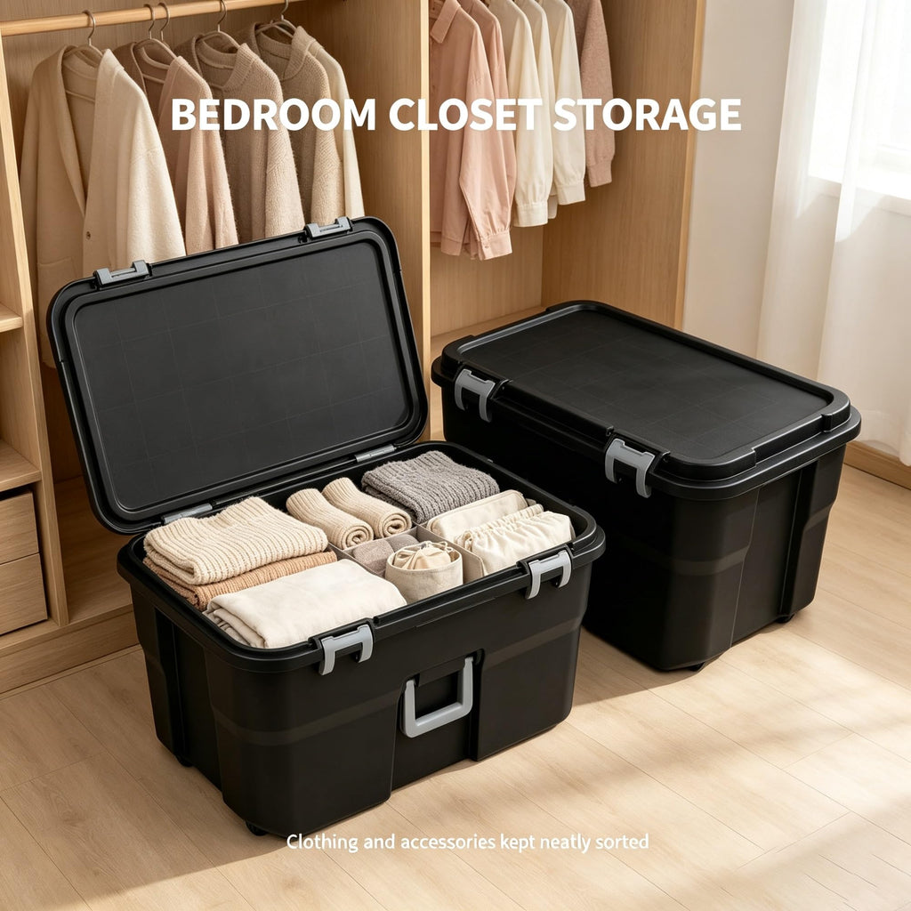 Black 2 Pack 22 Gallon Wheeled Plastic Storage Trunk W12152