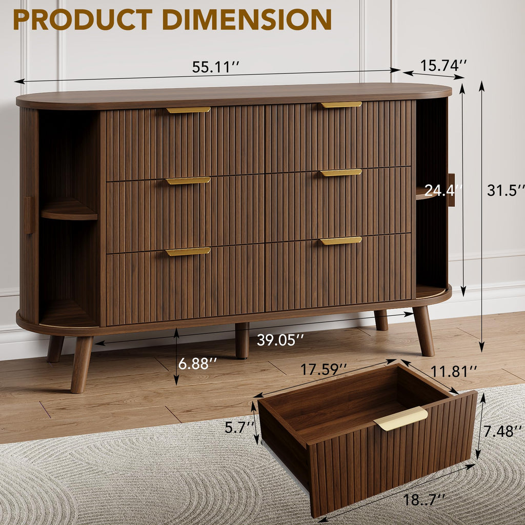 Fluted 6 Drawer Dresser T3810