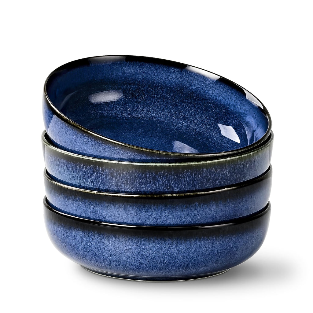 Blue Porcelain Pasta Bowls Set for 4 J4941