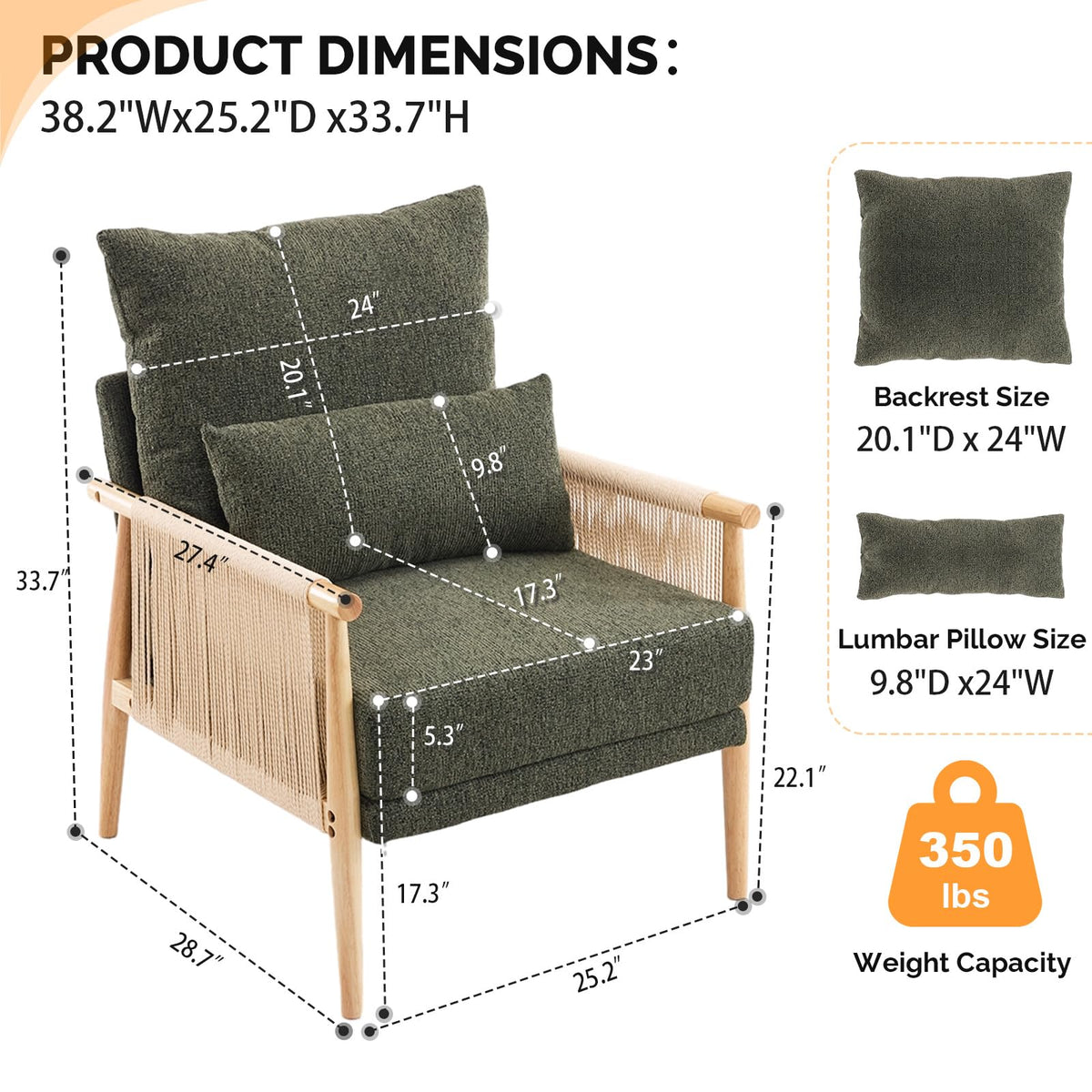 Dark Green Set of 2 Accent Armchairs with Waist Pillow F817620