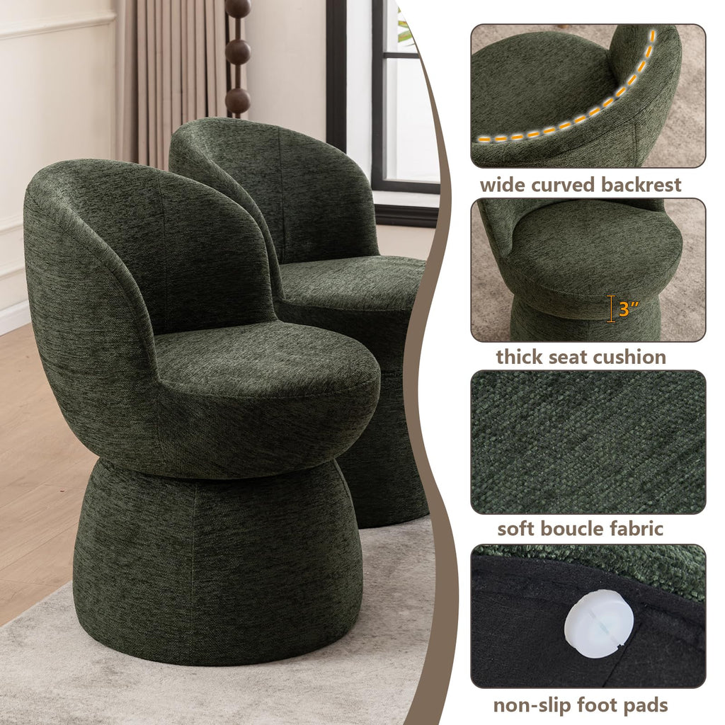 Green Boucle Fabric Swivel Accent Chair Set of 2 P3728