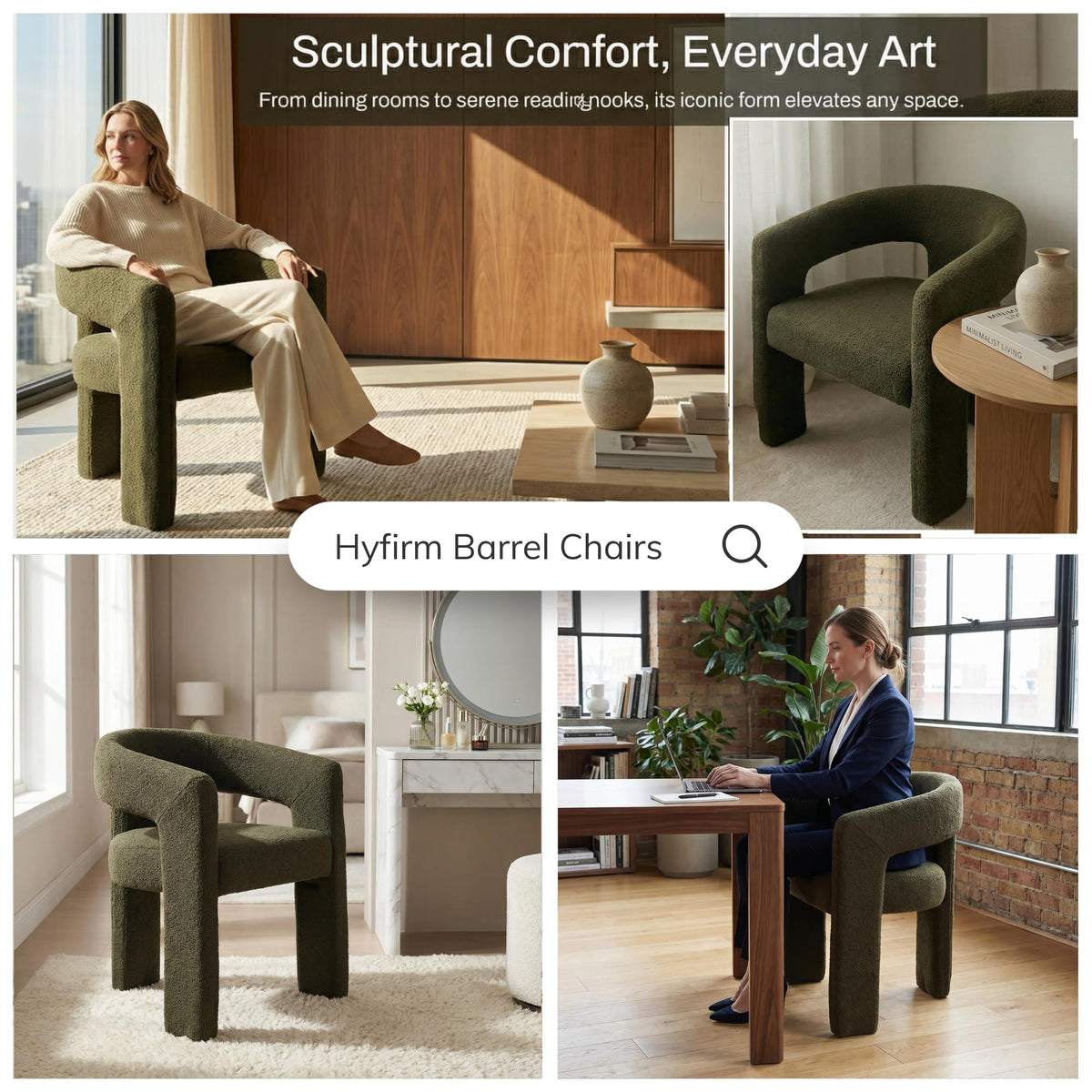 Green Sherpa Barrel Dining Chairs Set of 2 B592