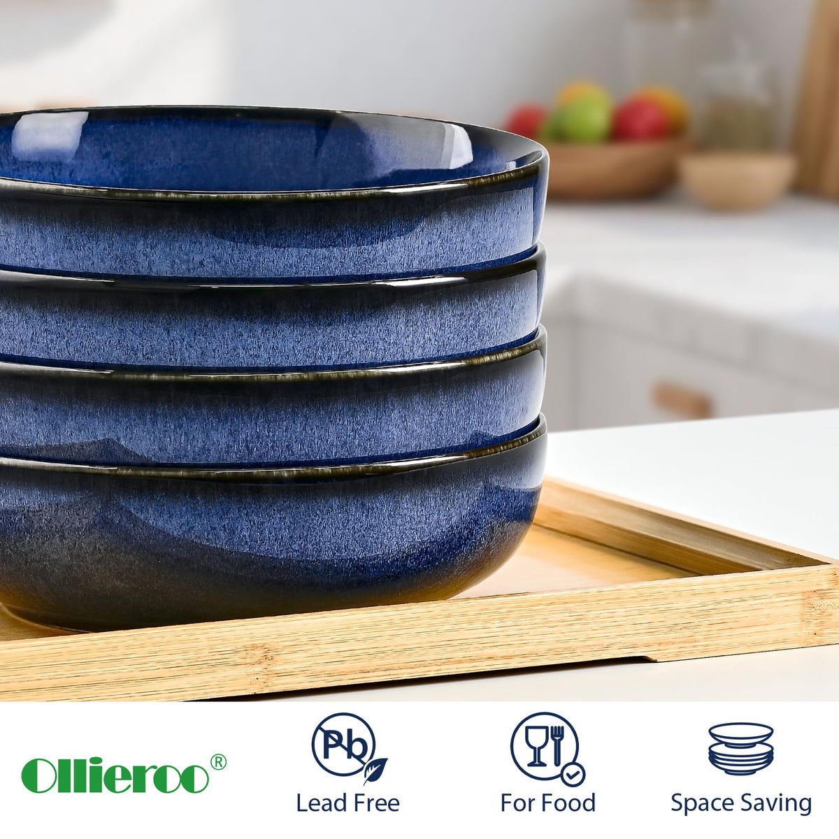 Blue Porcelain Pasta Bowls Set for 4 J4941