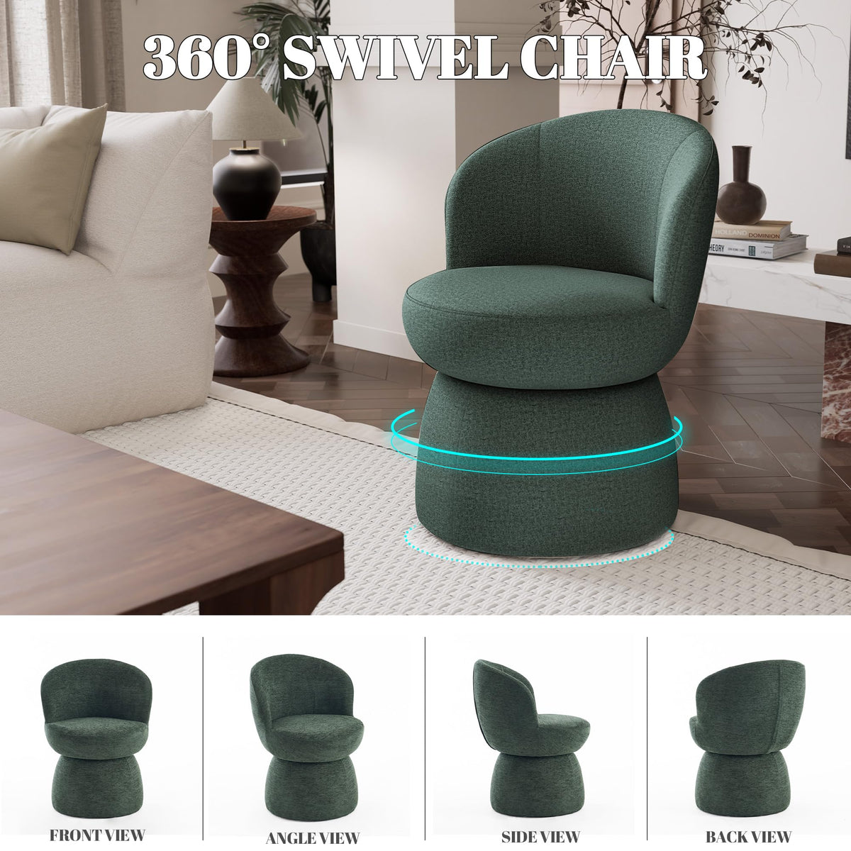 Green Boucle Fabric Swivel Accent Chair Set of 2 P3728
