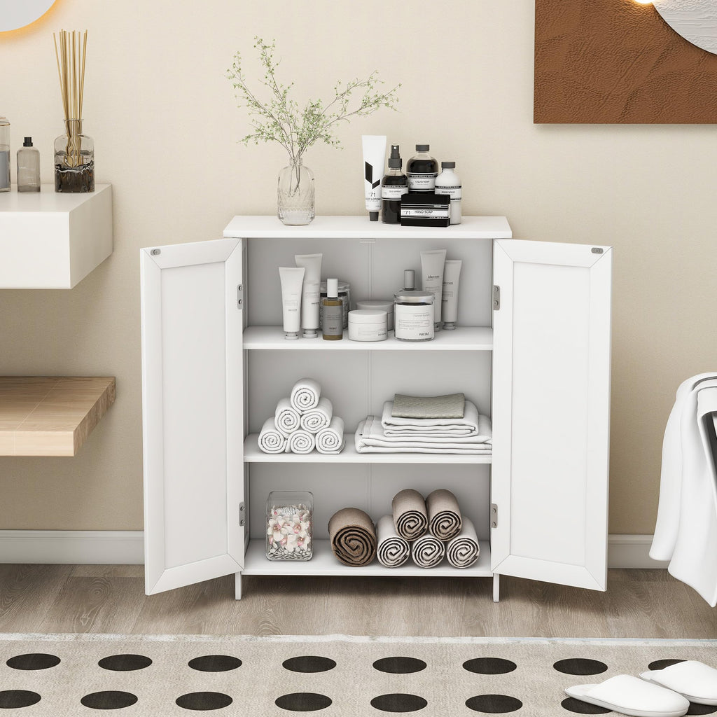 White 2 Door Bathroom Floor Storage Cabinet G278853