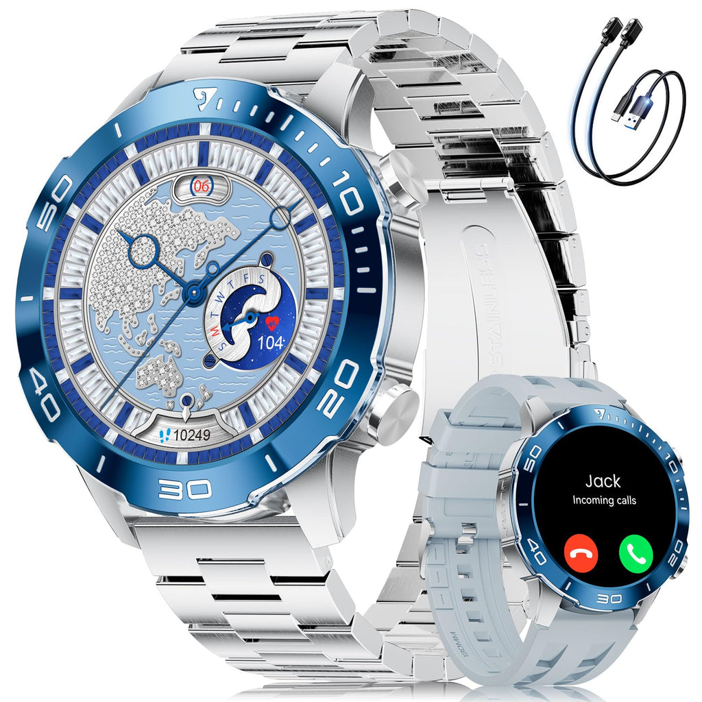 Smart Watch with Heart Rate SpO2 Sleep Monitor IP68 Waterproof Silver Blue 40mm Q815
