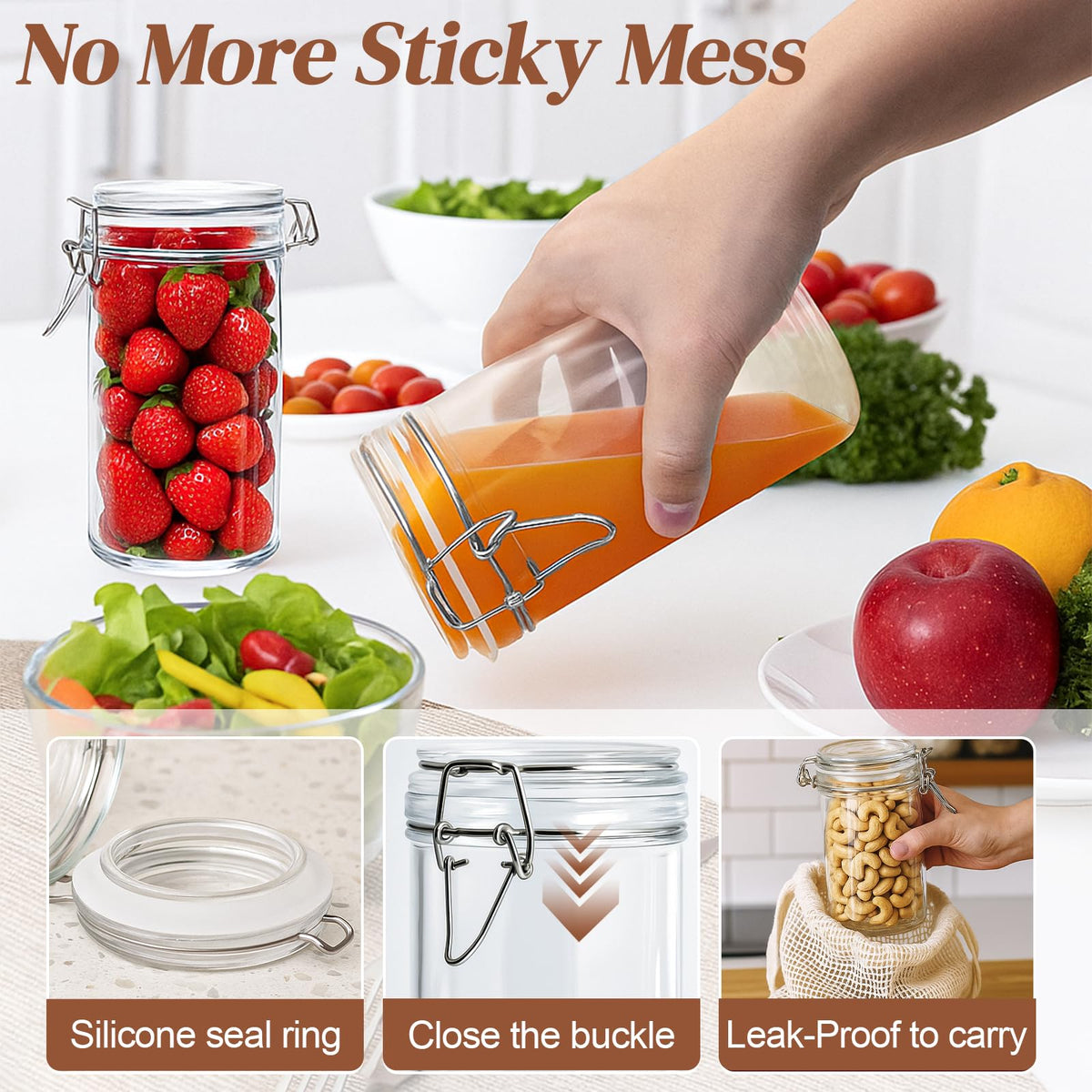 8 PCS 16 oz Glass Jars with Airtight Lid Q225