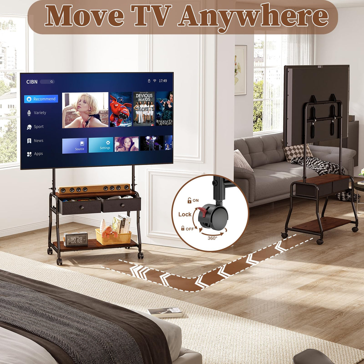 Rolling TV Stand with Mount for 32–75 Inch TVs C37569