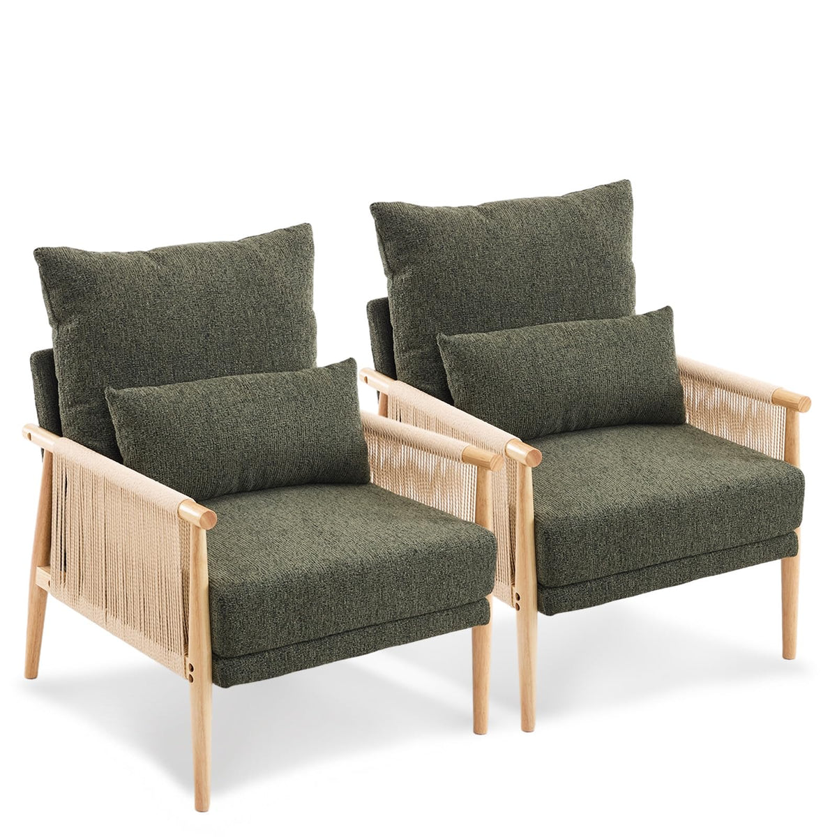 Dark Green Set of 2 Accent Armchairs with Waist Pillow F817620