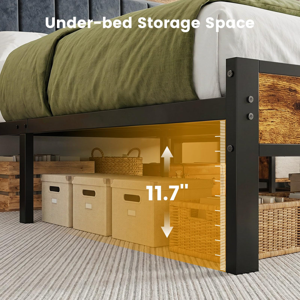 Full Size Bed Frame with LED Lights and Charging Station J49246