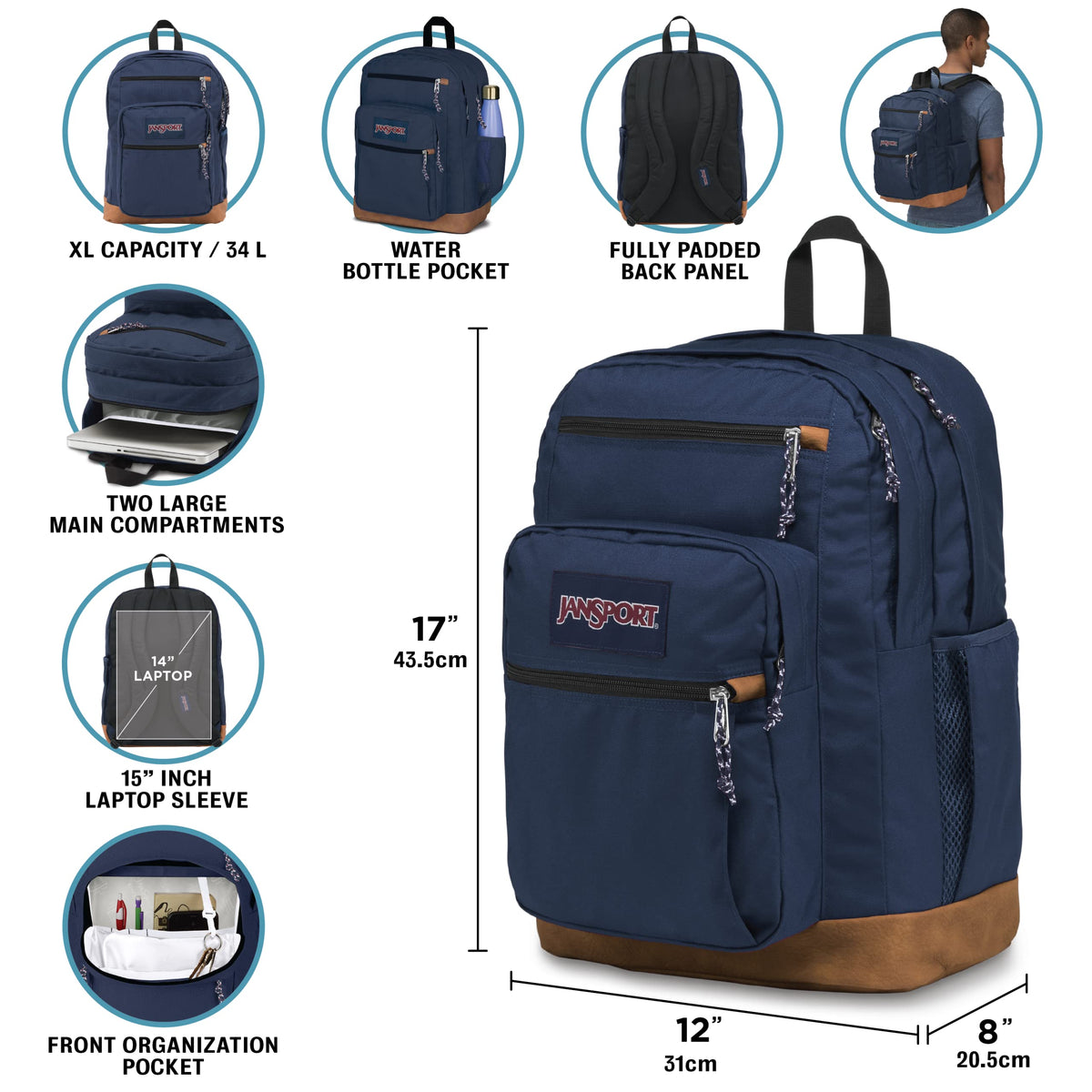 Black 15-inch Laptop Backpack with 2 Compartments O7297