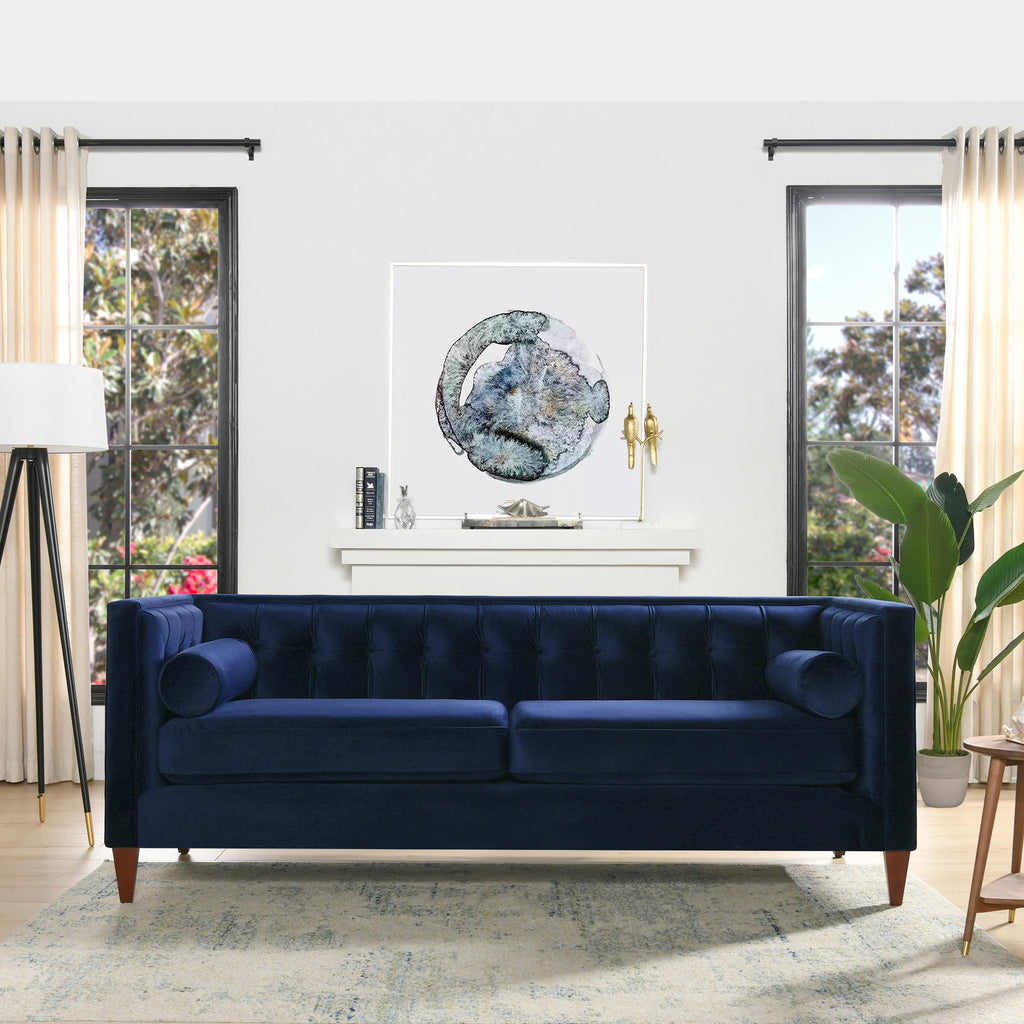 84" Navy Blue Velvet Tufted Sofa U24826