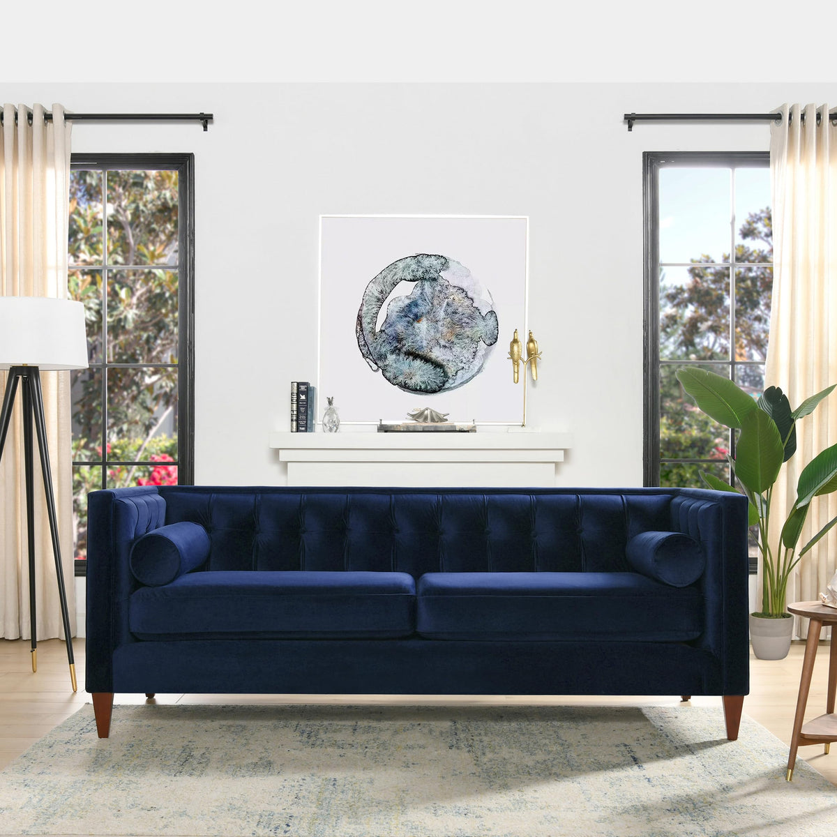 84" Navy Blue Velvet Tufted Sofa U24826