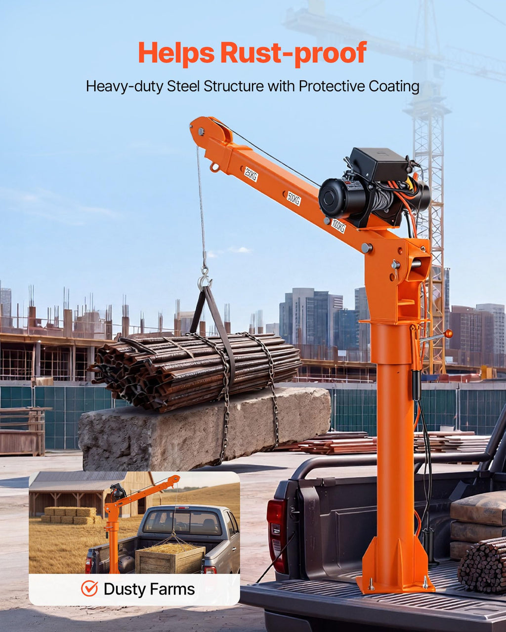 Electric Truck Crane with 12V Electric Winch and 360° Rotating Telescopic Boom Q692574