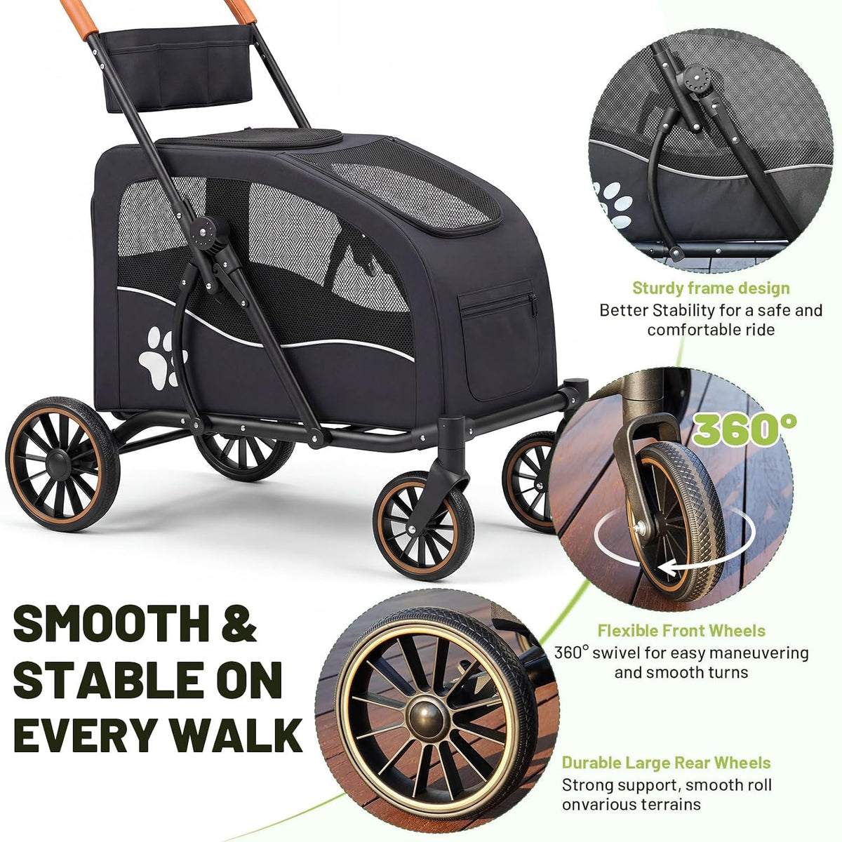 Foldable Dog Stroller for Large Dogs up to 110lbs Q8211