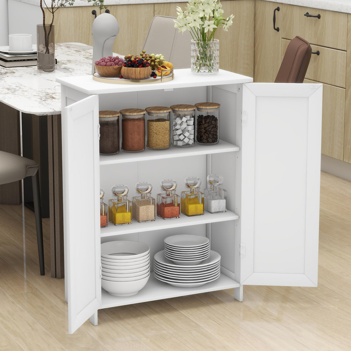 White 2 Door Bathroom Floor Storage Cabinet G278853