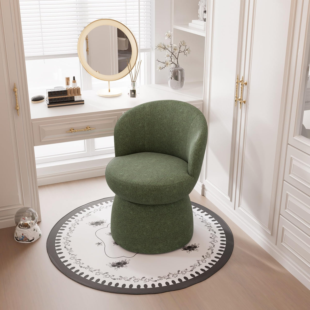 Green Boucle Fabric Swivel Accent Chair Set of 2 P3728