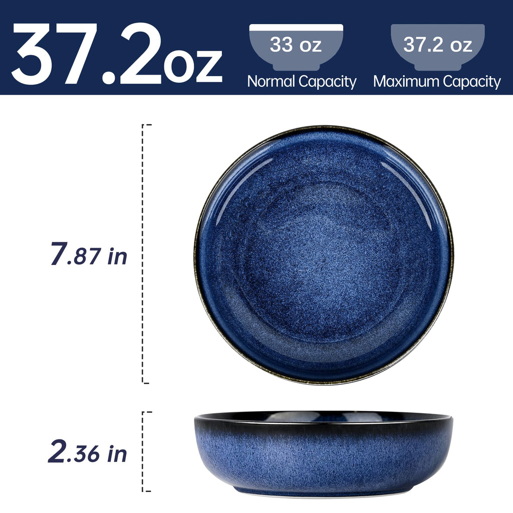 Blue Porcelain Pasta Bowls Set for 4 J4941