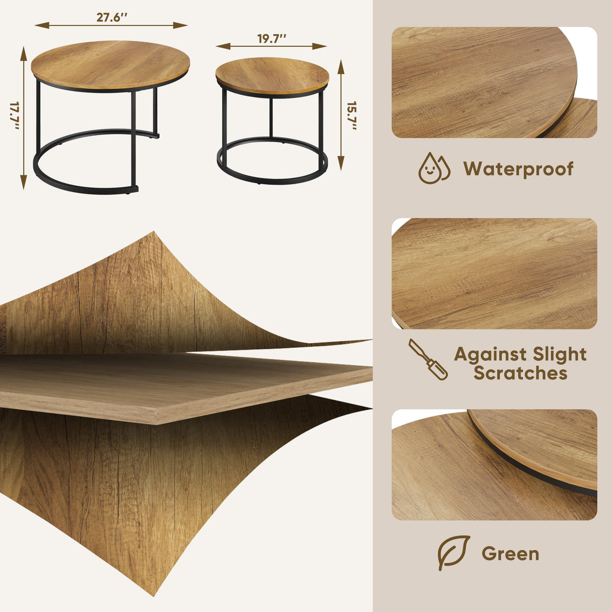 Set of 2 Round Wood Grain Coffee Table M785