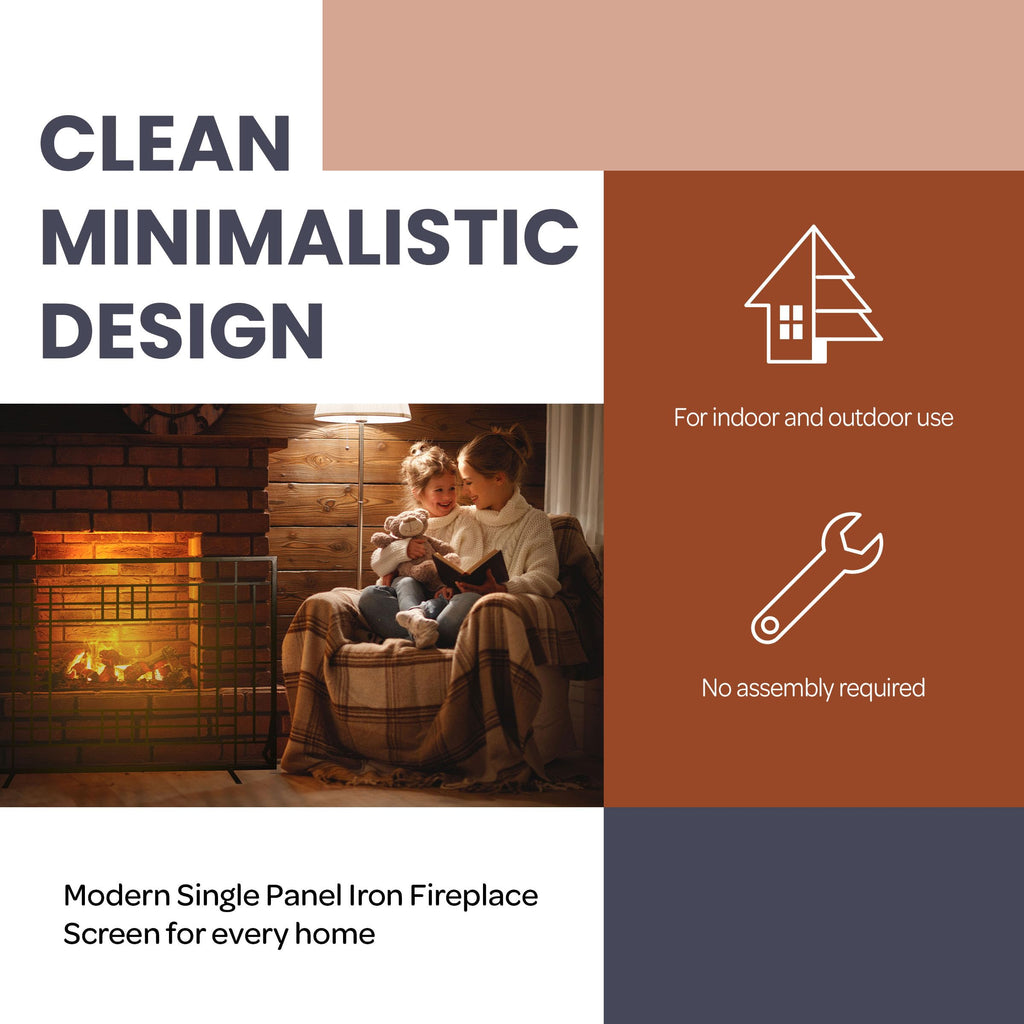 Single Panel Fireplace Screen with Mesh Spark Guard K9057