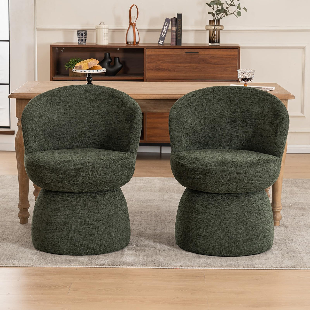 Green Boucle Fabric Swivel Accent Chair Set of 2 P3728