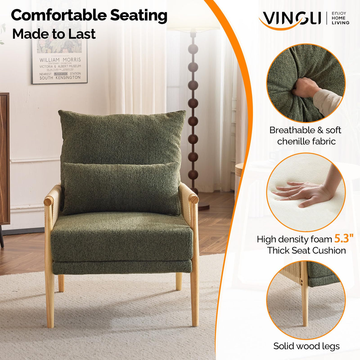 Dark Green Set of 2 Accent Armchairs with Waist Pillow F817620