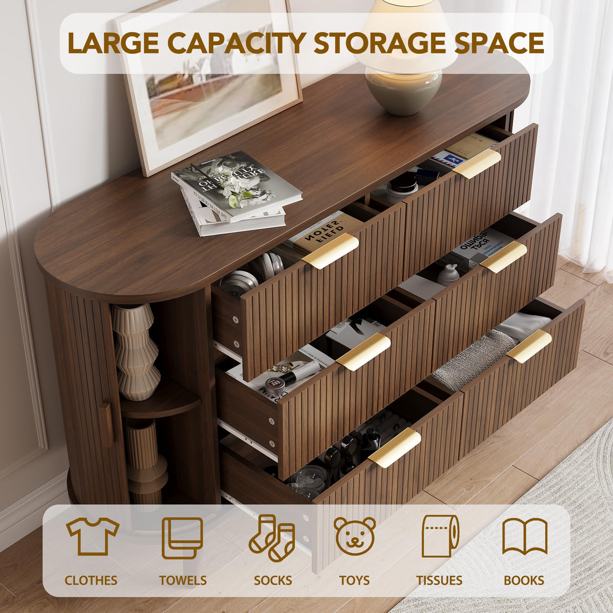 Fluted 6 Drawer Dresser T3810