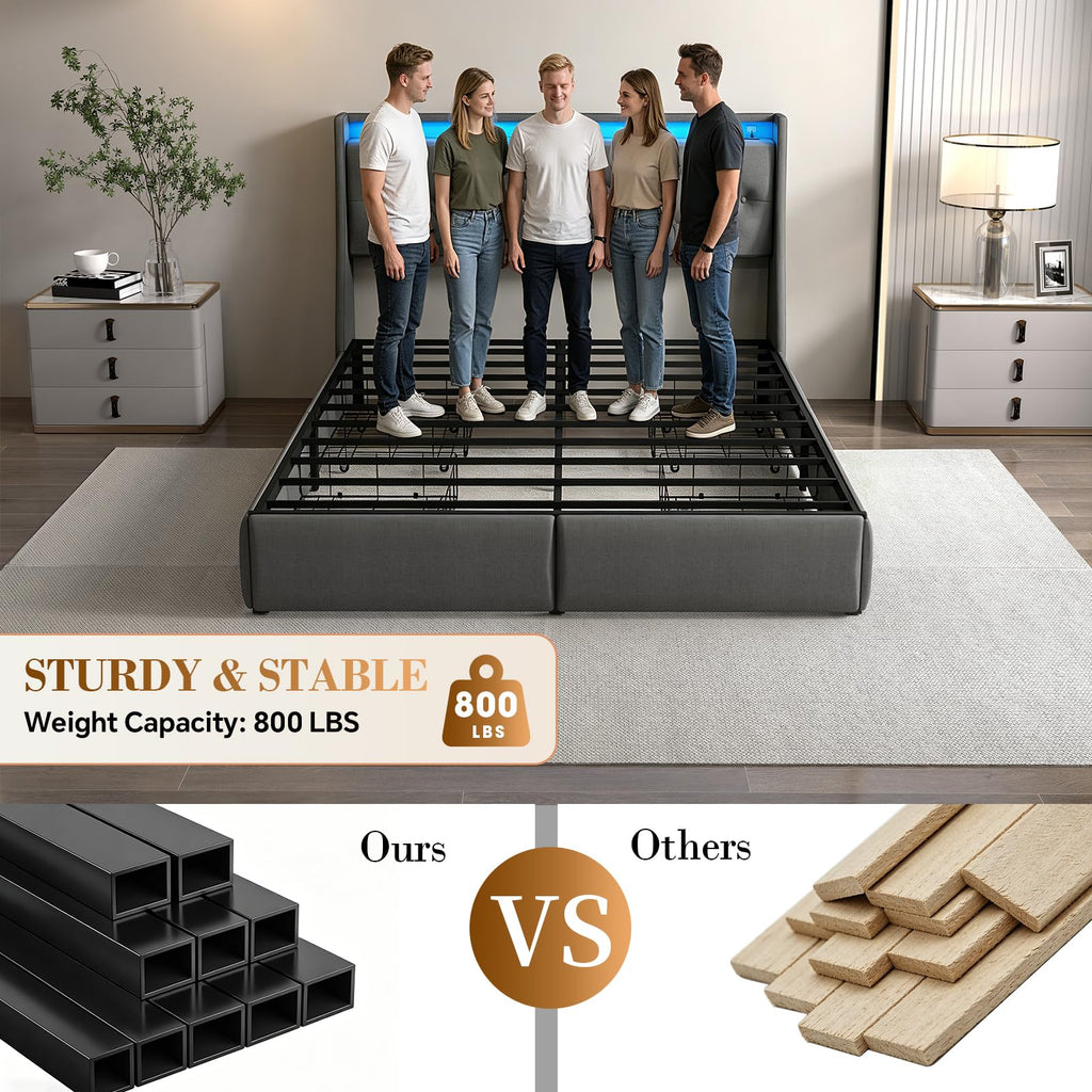 Queen Size Upholstered Bed Frame with 4 Storage Drawers L157