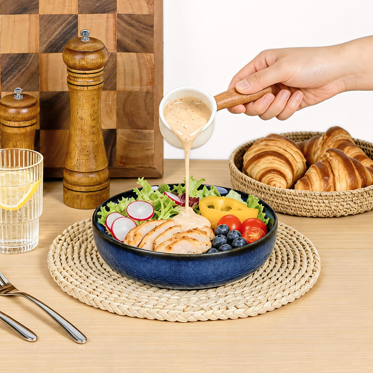 Blue Porcelain Pasta Bowls Set for 4 J4941