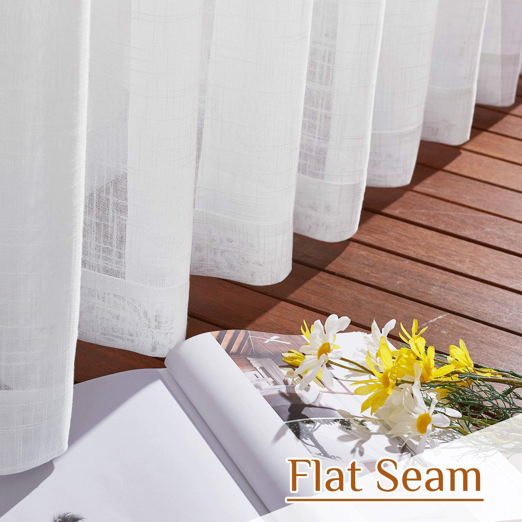 White Sheer Linen Curtains, 2 Panels, W52 x L95 Y7759