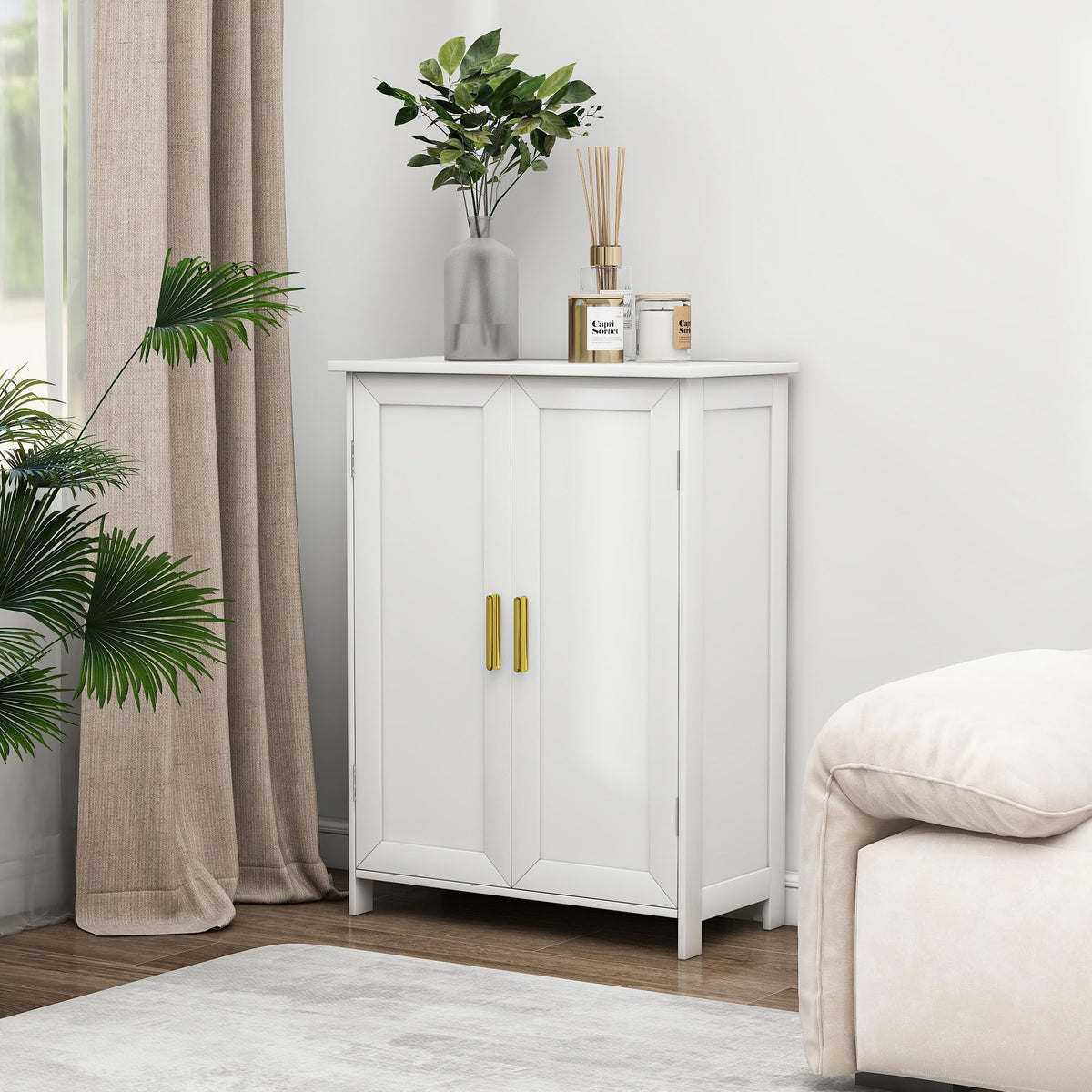 White 2 Door Bathroom Floor Storage Cabinet G278853