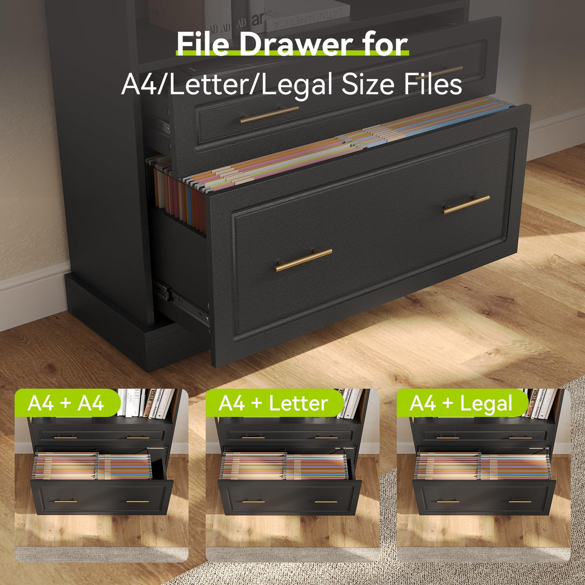 72" Tall Black 5-Tier Bookcase with 2 Drawers C75282