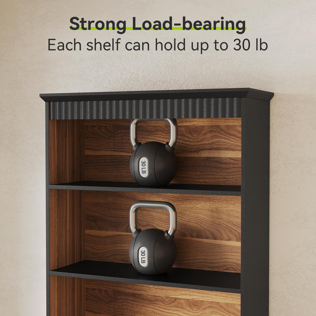 72" Tall Black 5-Tier Bookcase with 2 Drawers C75282