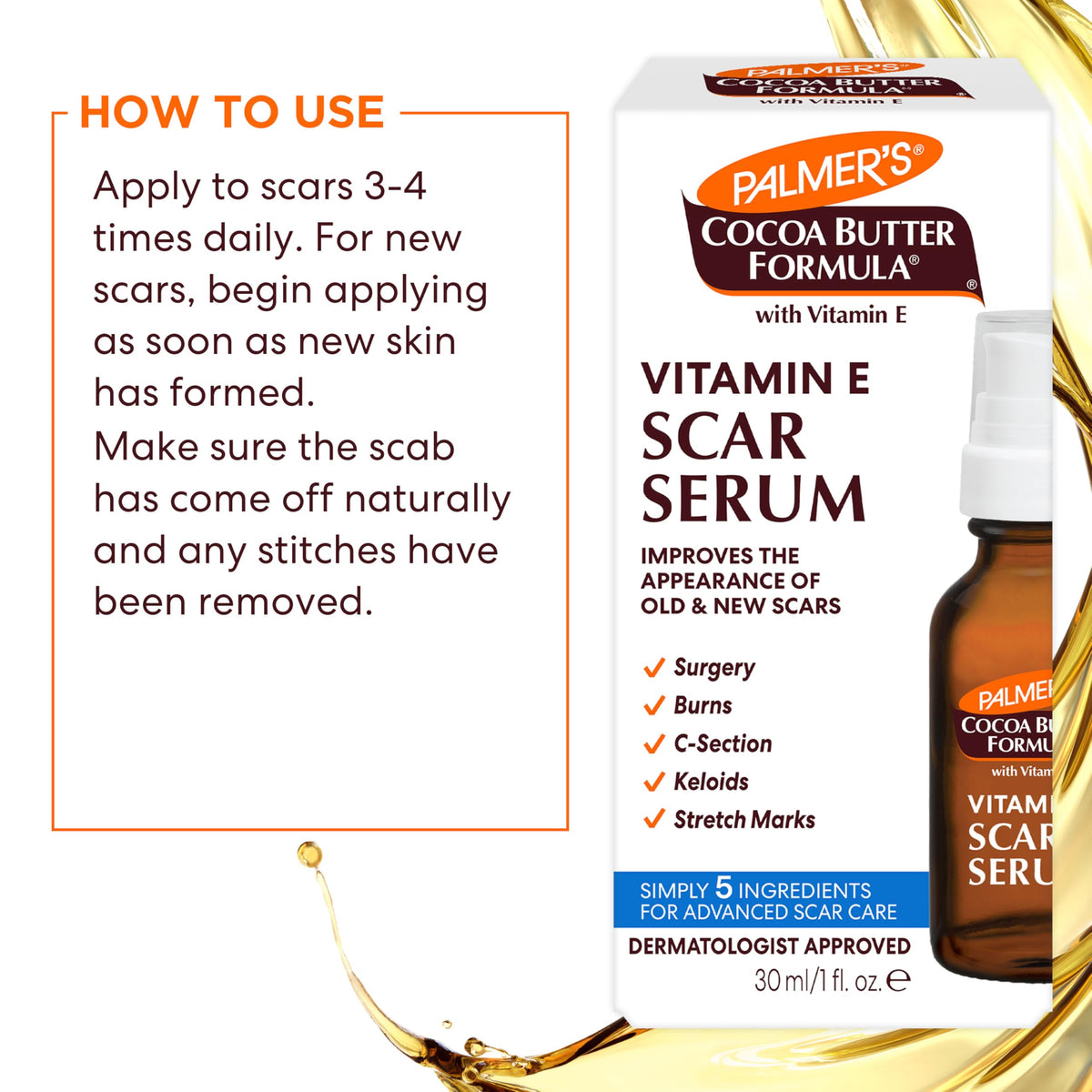 Fragrance Free Cocoa Butter Scar Serum with Vitamin E 1 Oz L9609